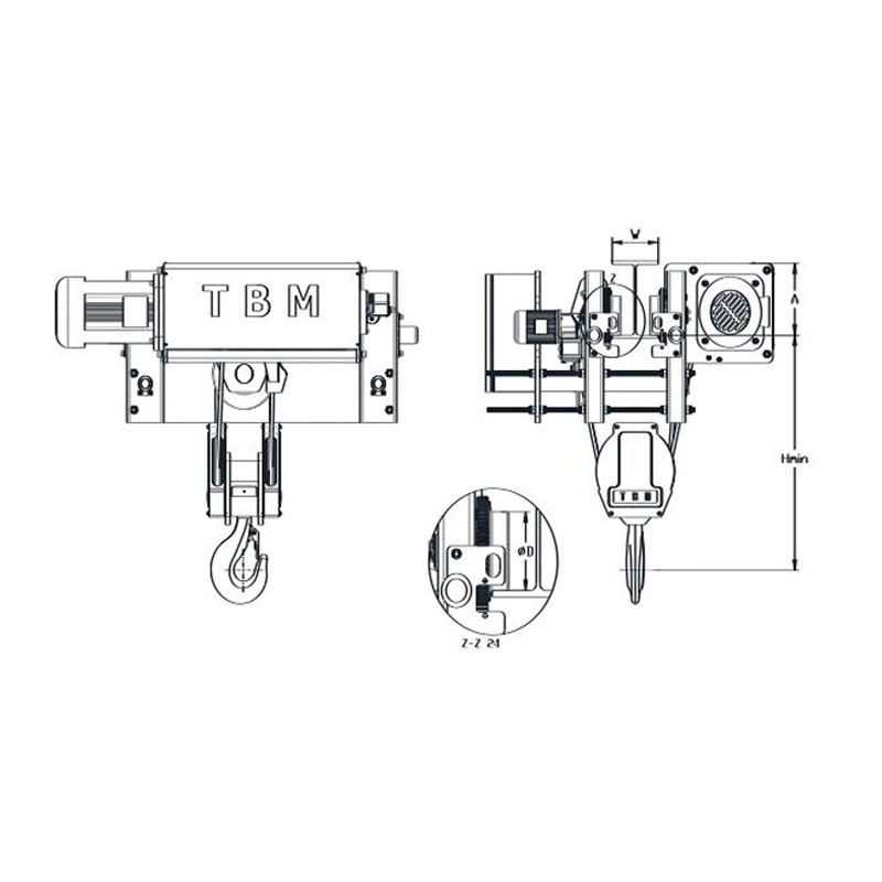Paranco a fune metallica SHA7 con altezza ridotta