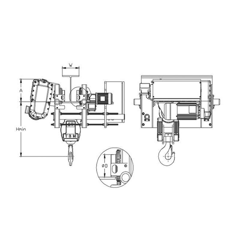 Paranco elettrico a fune metallica SHA8 con altezza ridotta